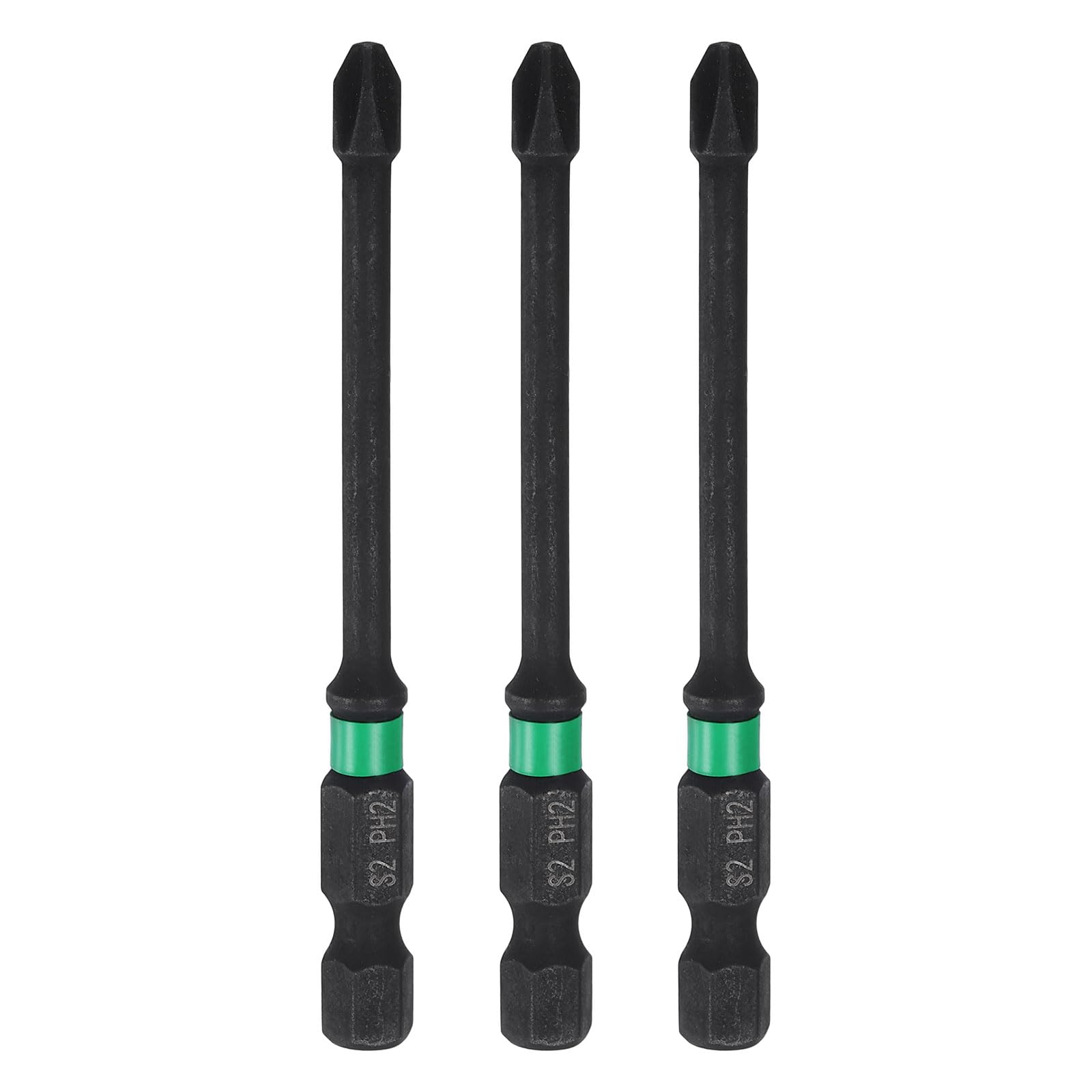 sourcing map 3pcs #2 Impact Phillips Screwdriver Bit PH2 1/4" Hex Shank 3" (75mm) Long 0.14" Rod Magnetic Cross Head Drill Bits S2 Steel Industrial Screw Driver for Impact Power Drivers