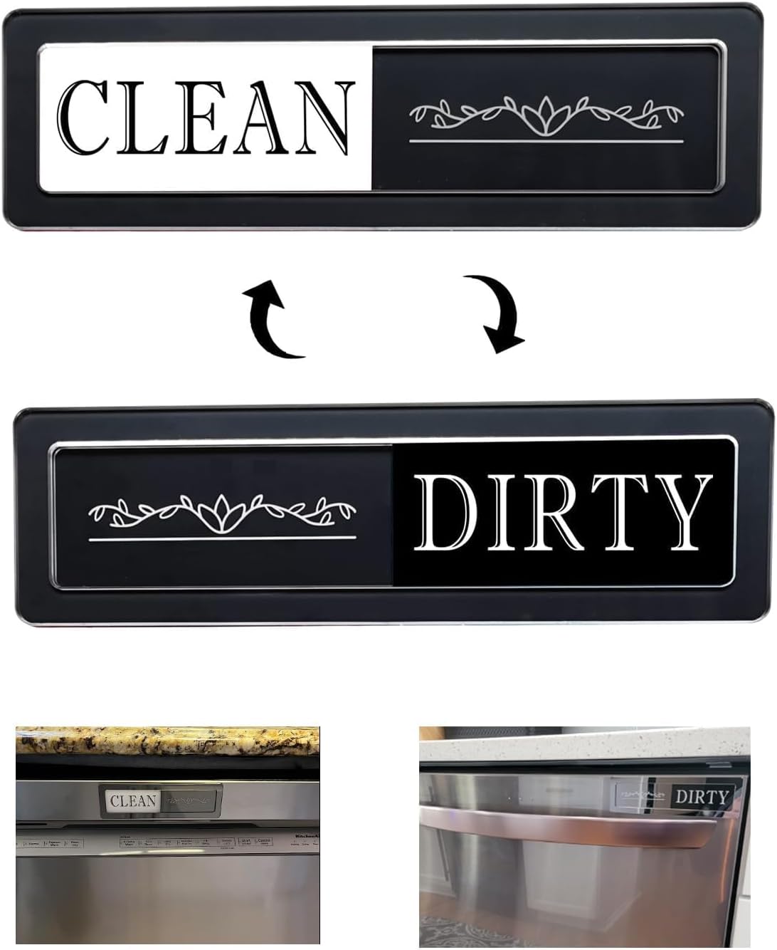 Dishwasher Magnet Clean Dirty Sign, Essential Magnetic Dish Washer Signs for Kitchen, Acrylic Slider Indicator to Show Dishes/Washing Machine Dirty/Clean, Gifted for New Home/Families(Black)