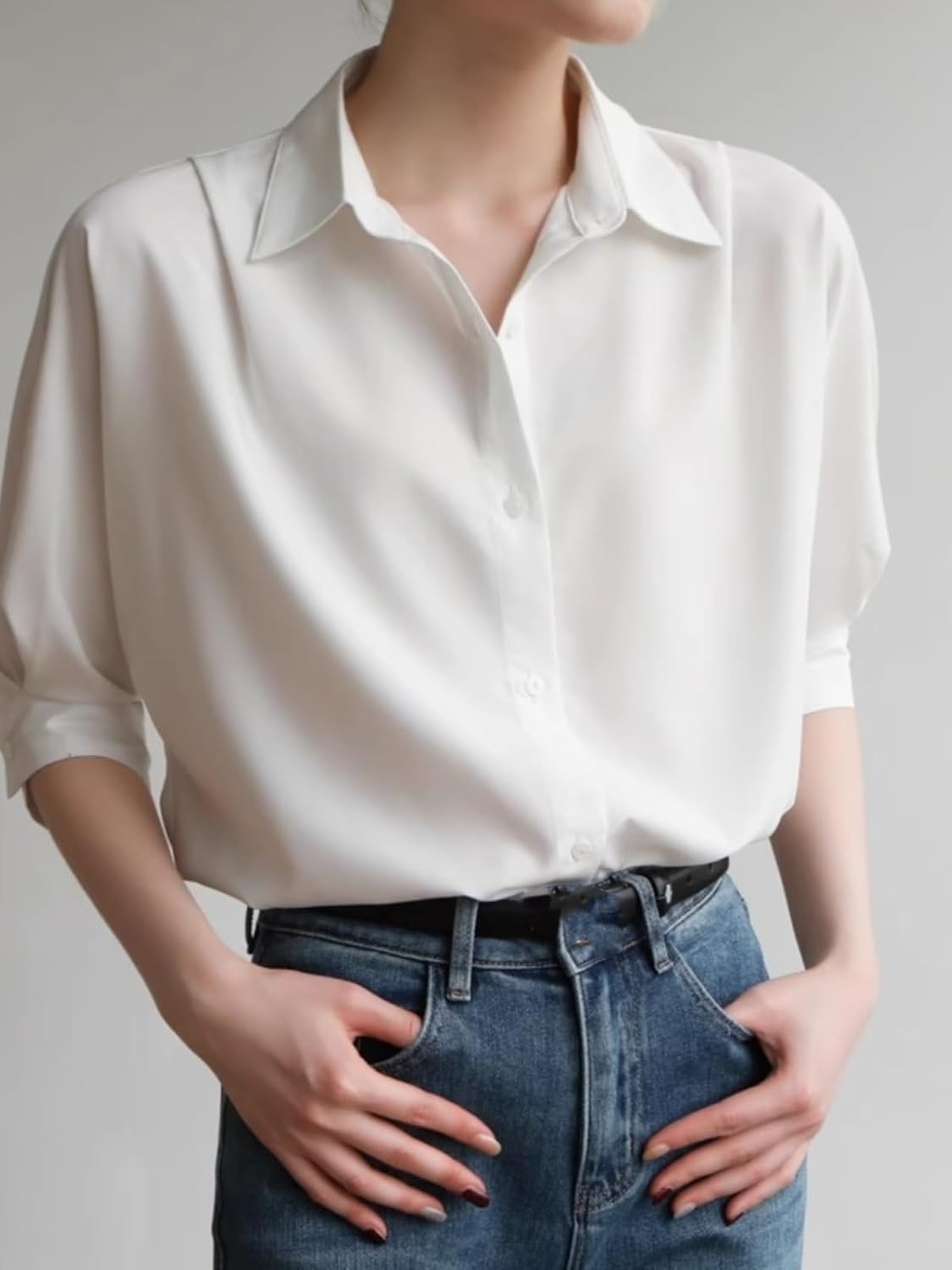 Womens Button Down Shirt Classic Fit Dress Shirts Summer Loose Casual Thin Blouse for Women
