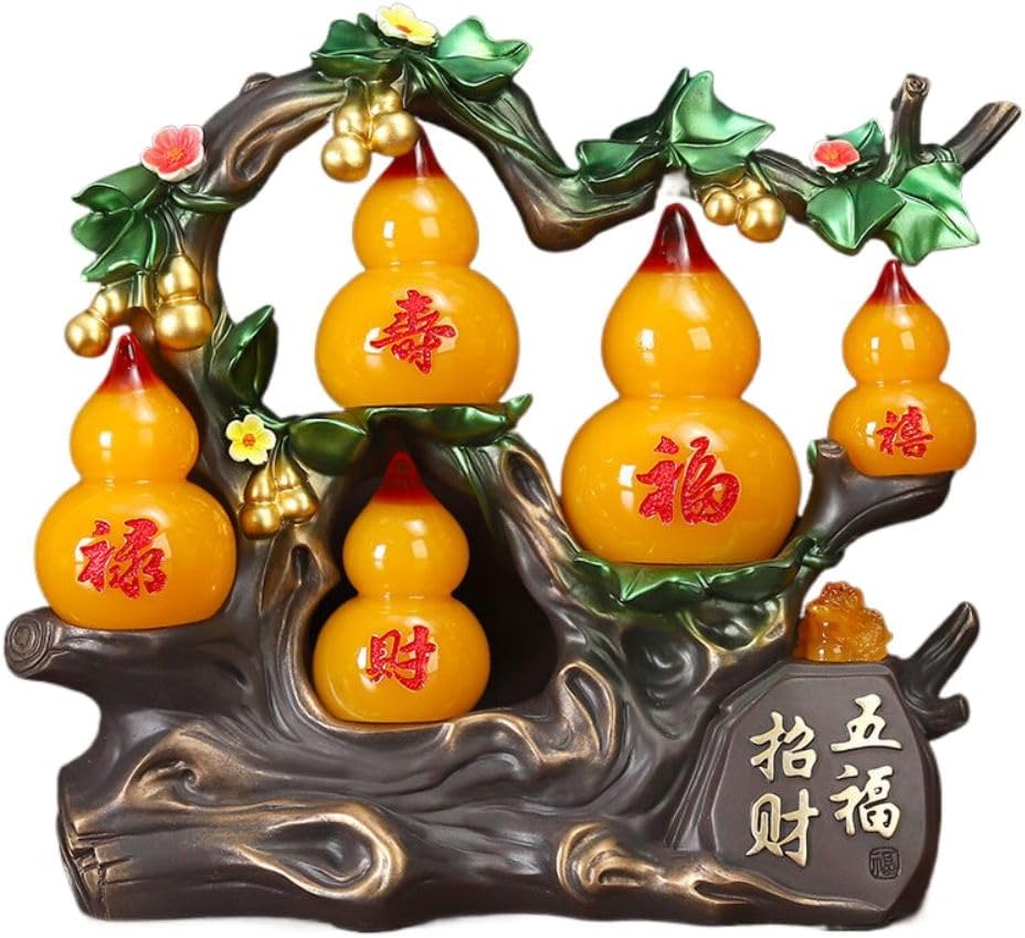 五福临门葫芦 Brass Gourd for Feng Shui, Hu Lu/Office Bedroom Ornaments 摆件福禄寿禧财客厅 Living Room Office Bedroom Ornaments 玄关电视柜家居装饰乔迁新居礼品 - U666
