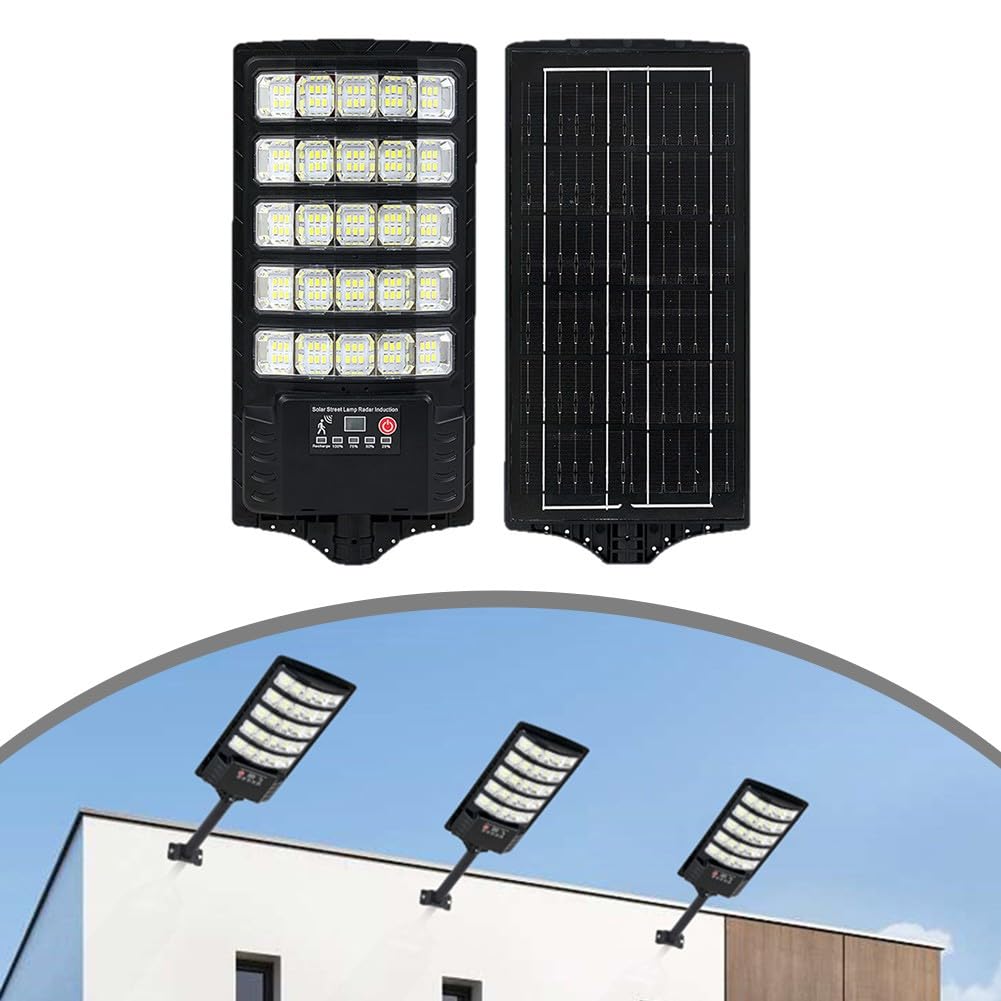 Lampe solaire LED d'extérieur 300 W, pour capteur automatique du crépuscule à l'aube, lampe de sécurité de jardin étanche avec chargement USB, terrasse, camping - Noir