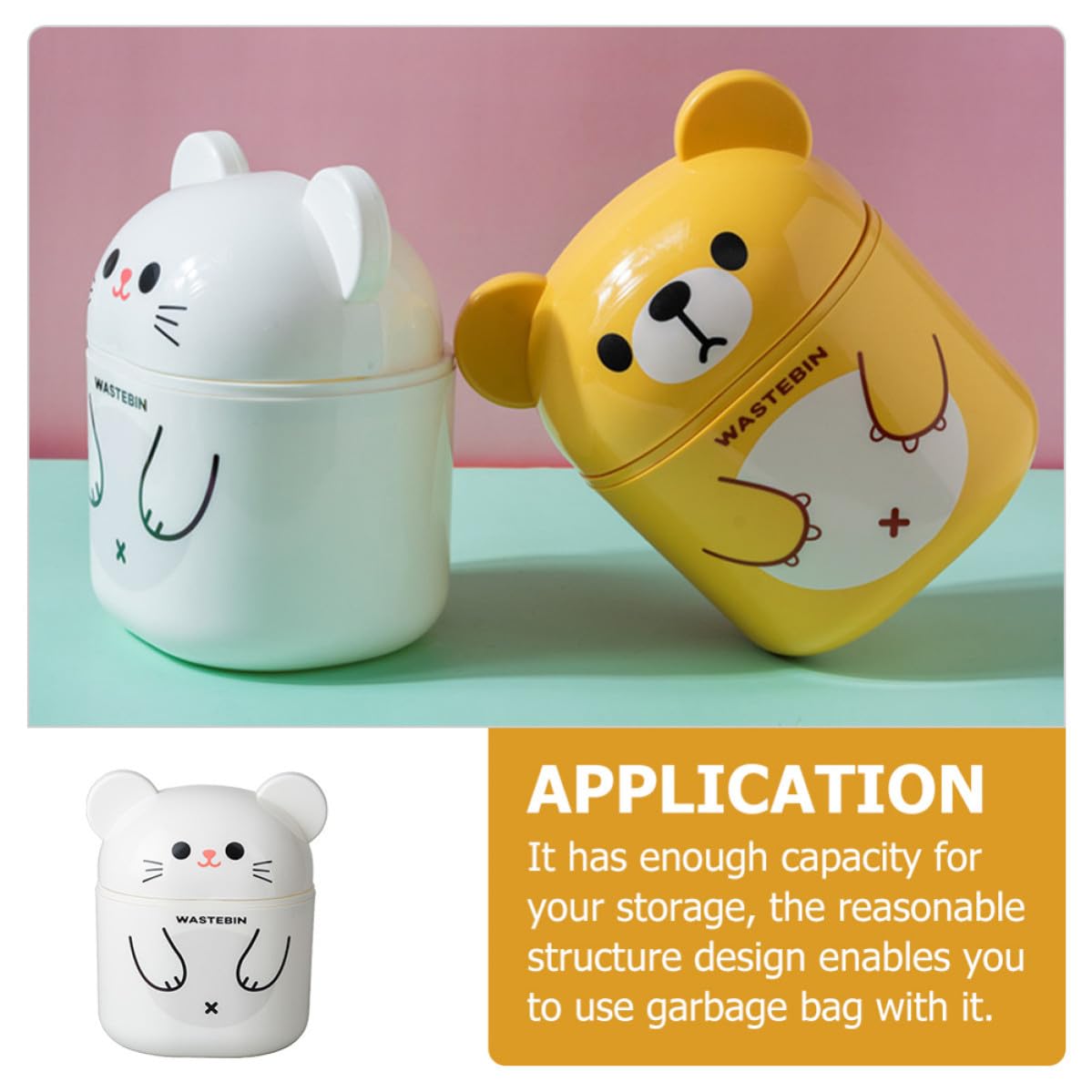 DOITOOL Mini Bote de Basura de Escritorio Ligero Pp Diseño de Oso Adorable Fácil de Abrir y Colocar Estable, Adecuado para Sala o Estudio