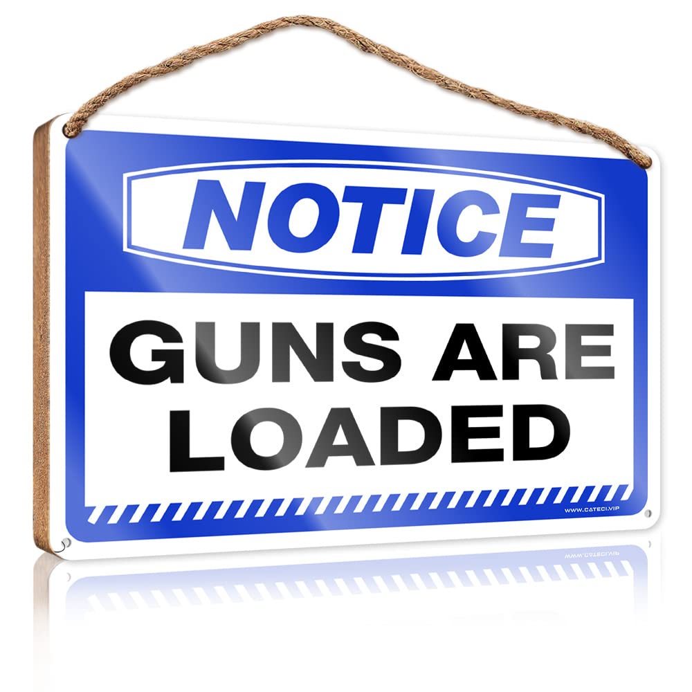 FZFN Door Decor Sign Notice Guns Are Loaded Wooden Sign Vintage Decor Hanging Decor Wood(15X28CM)