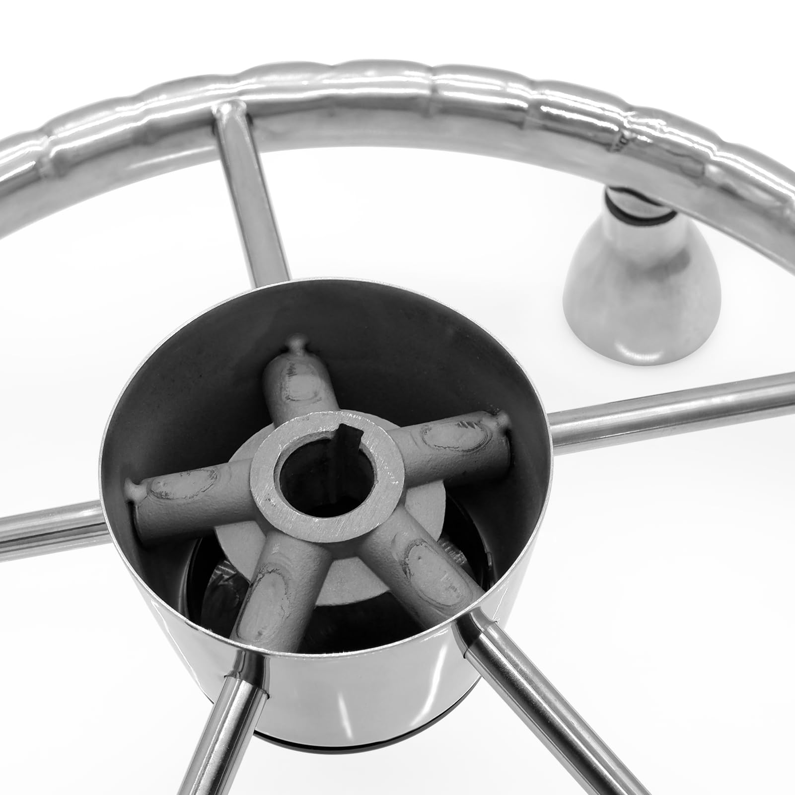 Stainless Steel Boat Steering Wheel NovelBee 11-1/2 Inch Stainless Steel 5 Spoke Boat Marine Destroyer Steering Wheel With Black Pu Foam With Knob Marine Steering Wheel