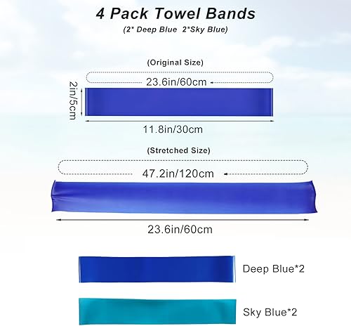 Miniatura 2 de Paquete de 4 bandas de toalla, bandas de toalla para silla de playa, clips de toalla de goma para silla de piscina, accesorios imprescindibles de