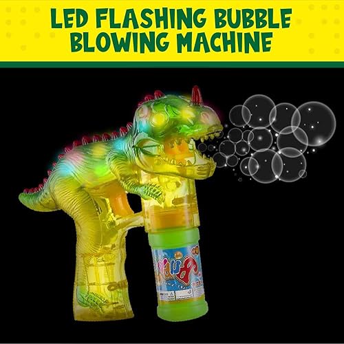 Miniatura 3 de Toysery Pistola disparadora de burbujas con forma de dinosaurio Pistola disparadora de burbujas con luces LED parpadeantes y sonidos Dinosaurio de