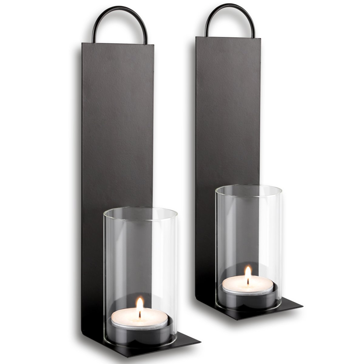 2X Wandkerzenhalter aus Metall mit Windlicht