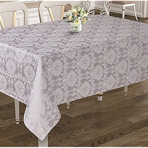 Tropik Home Large Grey Damask Tablecloth Cover