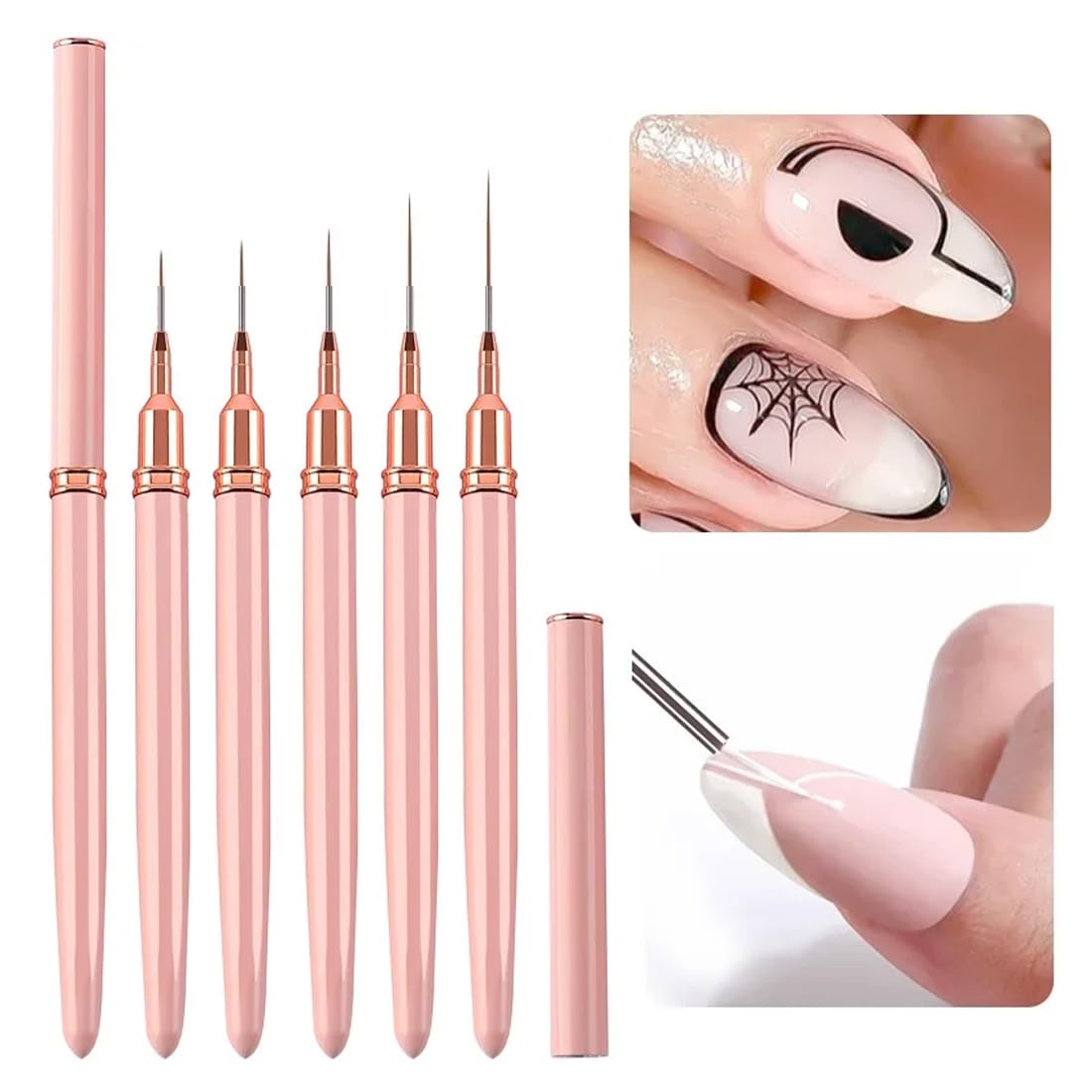 WeddHuis Nail Art Ongles Professionnel, 5 Pièces, Pinceaux Liner Ultra Fin, pour Gel, Peinture Acrylique, UV Construction, Brosses French Set, Nail Art, Liner, French Manucure (7/9/11/15/25 mm)