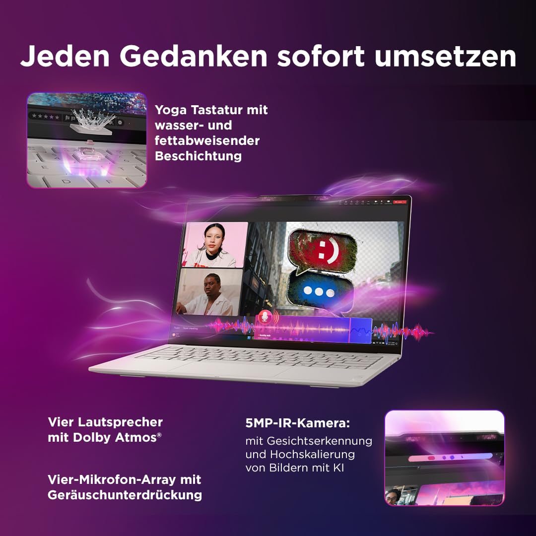 Lenovo Yoga Slim 7 Ultra Aura Edition Laptop | 14"2.8K WUXGA OLED Touch Display | Intel Core Ultra 7 355 | 32GB RAM | 1TB SSD | Intel ARC Grafik | Windows 11 | QWERTZ | Seashell |3 Monate Premium Care
