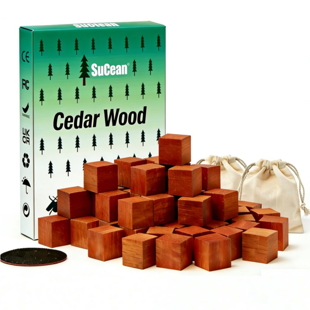 SuCean Moth Repellent Cedarwood Blocks, Natural Wood to Protect Clothes, Carpets, Books, Anti Moth
