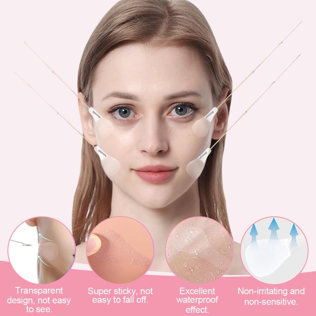 1 set di 20 cerotti + 8 corde di sollevamento, adesivi per lifting istantanei invisibili, nastro per lifting degli occhi, strumenti di bellezza per il lifting del viso