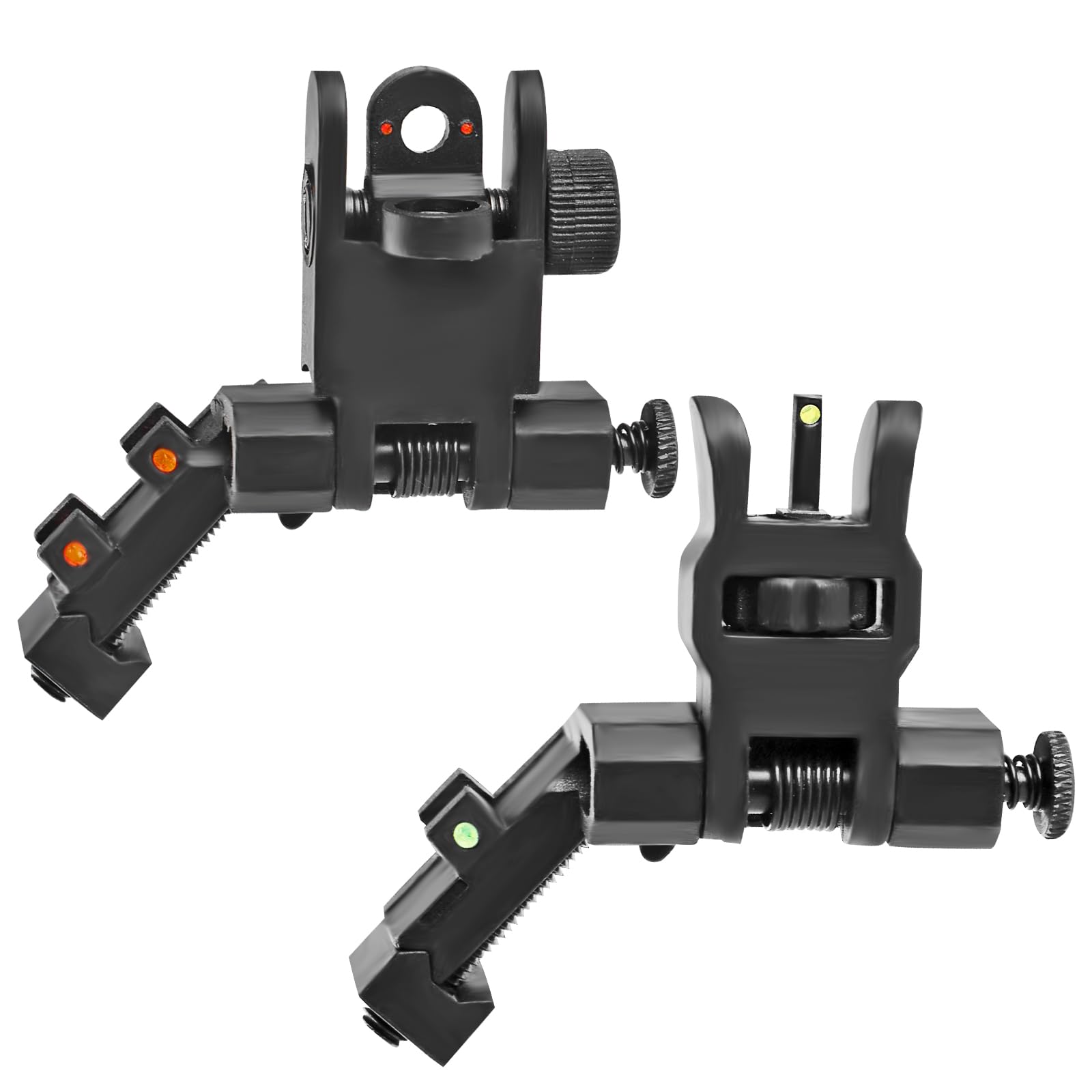 ZBULAR 45 Degree Offset Fiber Optic Sights, Flip Up Front and Rear Backup Sights with Green Red Fiber Optics Dots,Simultaneously Carrying Low Baseline Fiber Optic Aiming