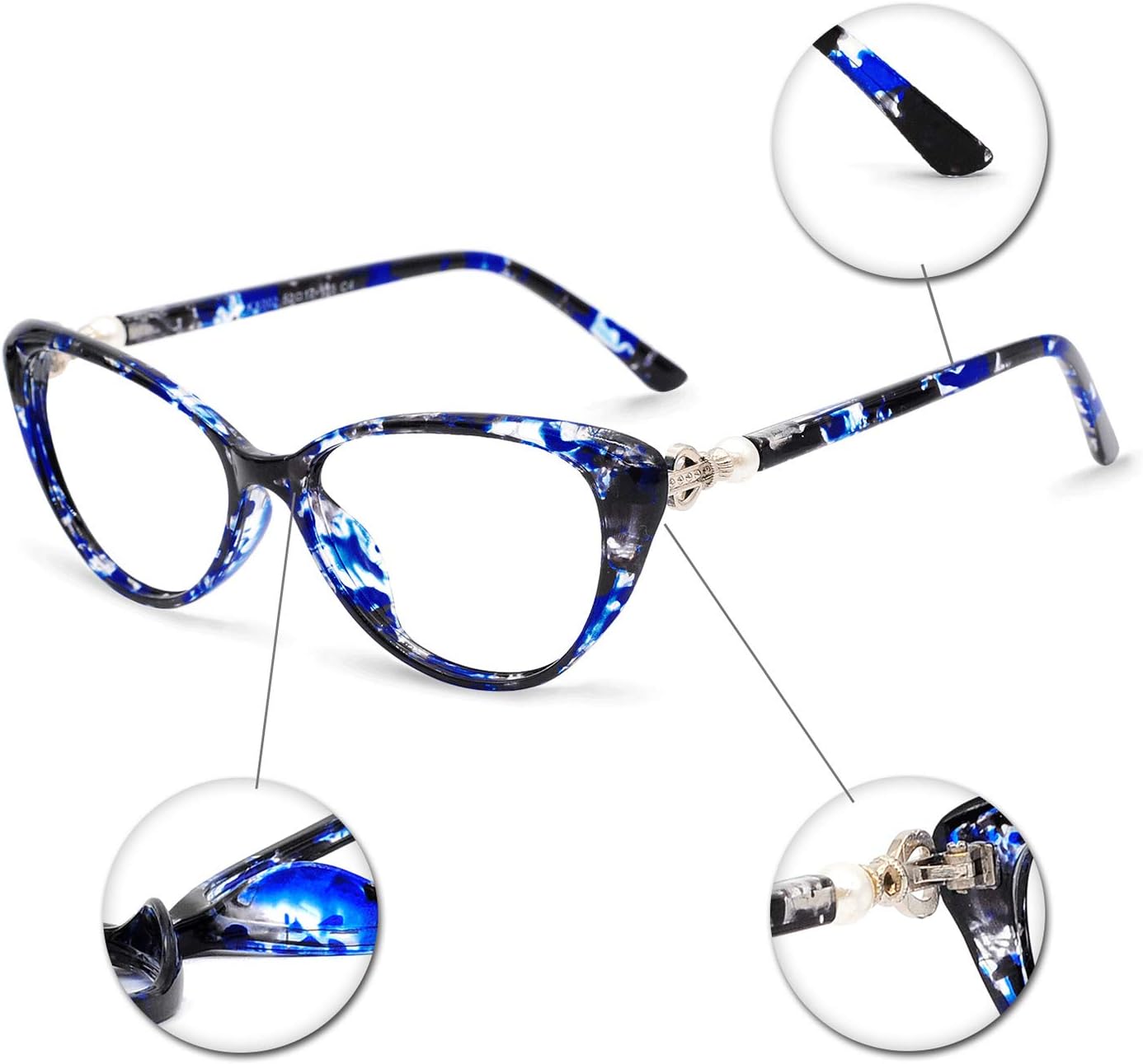 Exclusive OCCI CHIARI Progressive Multifocus Women Cateye Reading Glasses Anti Blue Light Reader Spring Hinges (W+Red, 1.50)