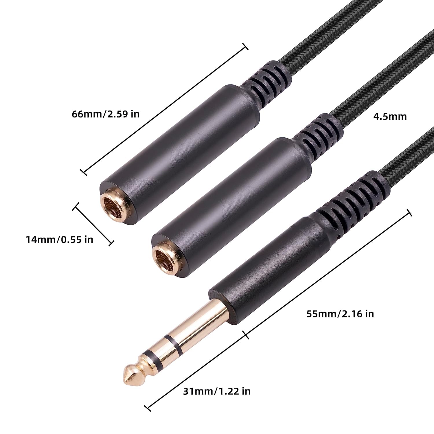 Cavo audio stereo TRS da 1/4 per chitarra o mixer con uscita jack, 3 m, confezione da 2, nero, adattatore splitter a Y, cavo da 6,35 mm maschio a doppio jack femmina da 6,35 mm, connettori placcati in