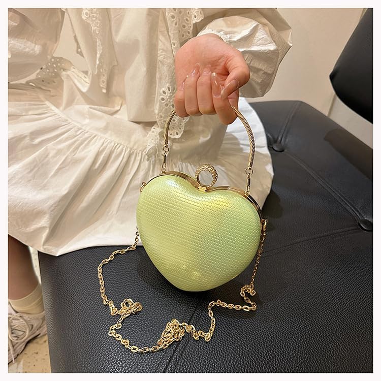 Retro chain bag, women's shoulder crossbody bag, solid color heart-shaped handbag, suitable for shopping, travel, and parties (Green)
