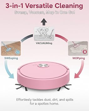 Mini Robot Vacuum for Car, Compact Mini Cleaner Sweeping Robot, 3 in 1 Rechargeable Multifunctional Smart Cleaning Machine with Wet Mopping for Hard Floors Pet Hair Carpets(Black-Rechargeable)