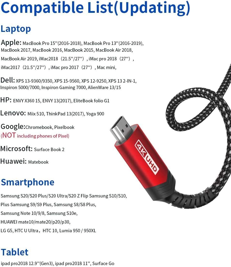JSAUX USB C to HDMI Cable 16.4ft/5M (4K@60Hz), USB 3.1 Type C to HDMI 2.0 Cord, HDR, HDCP 2.2 Compatible with iPhone 16/16 Plus/16 Pro/16 Pro Max, Galaxy S24 S23 S22, iPad Pro -Red