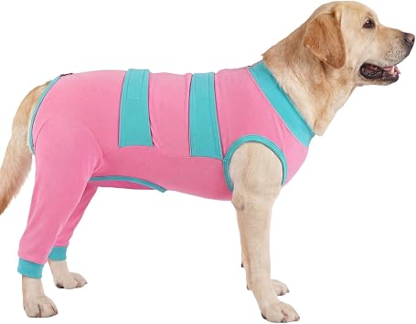 Lelepet Dog Recovery Suit, Spay/Neuter Surgery Onesie for Dogs, Pink, XL