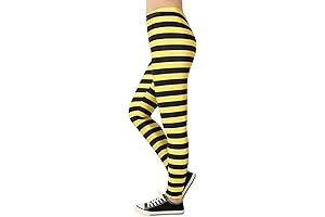 Womens Funny Printed Leggings Digital Print Footless Stretchy Tights in Black and Yellow