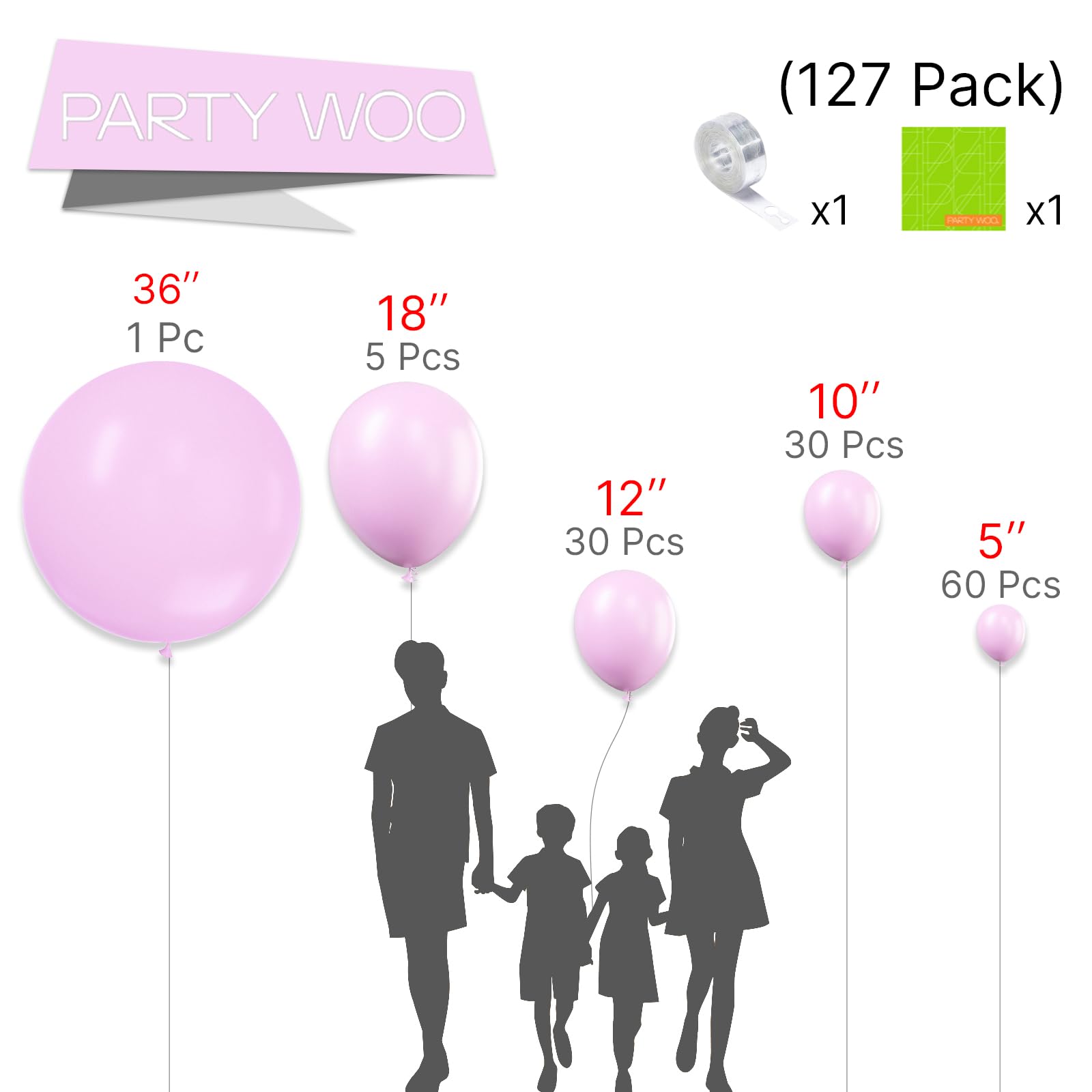 PartyWoo Pink Balloons 127 pcs Different Sizes of 36 18 12 10 5 Inch Lilac Pastel Pink Purple Latex Helium Balloon Arch Kit Garland for Baby Shower Butterfly Birthday Party Decorations Pink-Q04