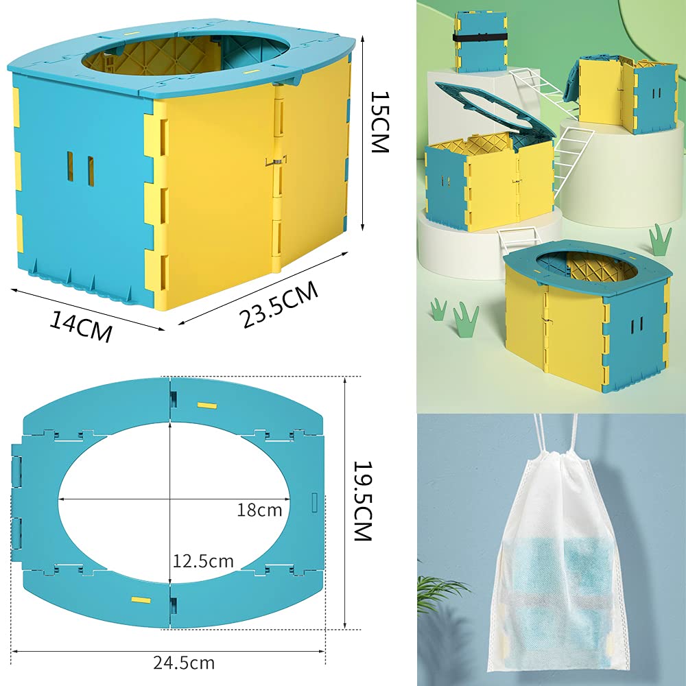 Toilette per Bambini Portatile，Vasino da viaggio per bambini Sedile WC pieghevole con 10 borse usa e getta，Allenamento vasino per Interni ed Esterni