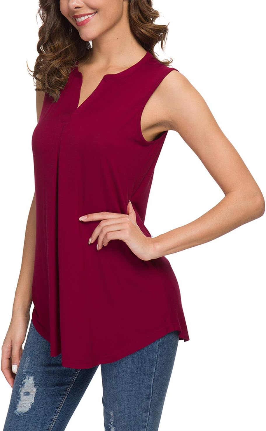 Neineiwu Women's Summer Sleeveless V Neck Casual Tank Tops Blouse Shirts - Image 4