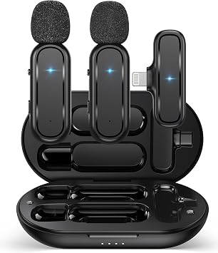 Wireless Lavalier Microphone for iPhone iPad with Charging Case 7H Clip on Lapel Microphone Wireless, 2 Pack Wireless Lapel Mic for Video Recording, Podcast Vlog, YouTube