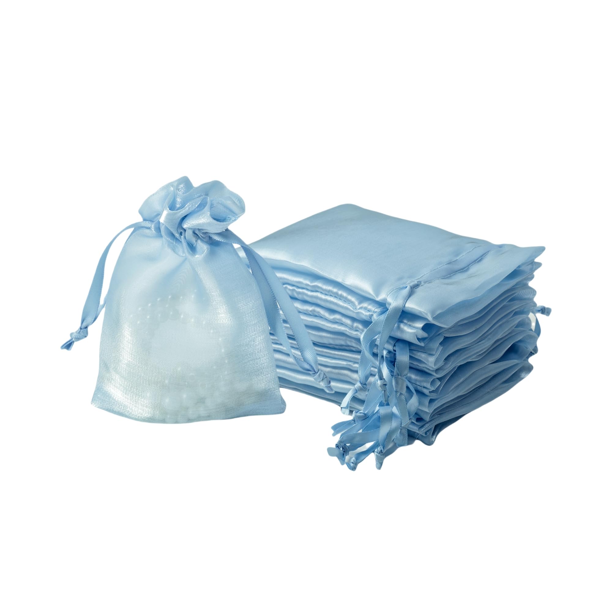 QIANF 20 Pcs Blue Small Organza Bags 3X4 inch for Wedding Favors with Drawstring, Mini Mesh Gift Bags Jewelry Pouch for Candy Bridal Shower Party Favor Baby Shower Christmas — image 1