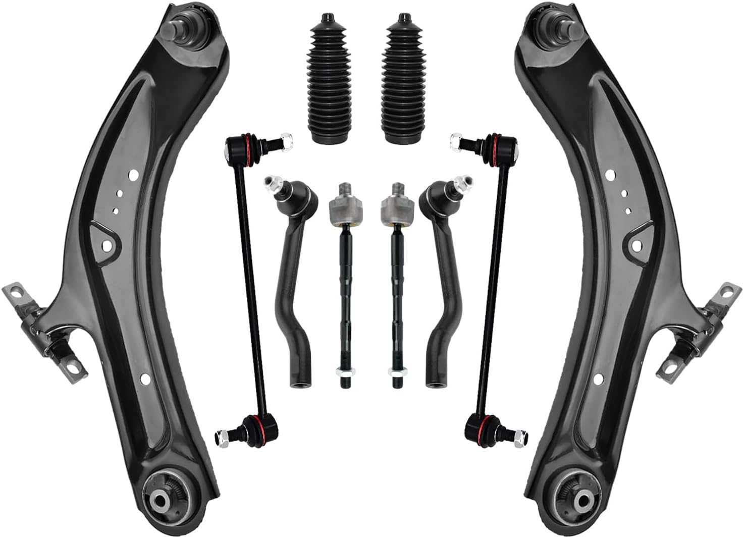 10 PCS Front Lower Suspension Kit Control Arm Ball Joint Sway Bar Stabilizer Link Outer & Inner Tie Rod Bellows Replacement for 2014-2022 Nissan Rogue Sport 2017-2019 Nissan Qashqai