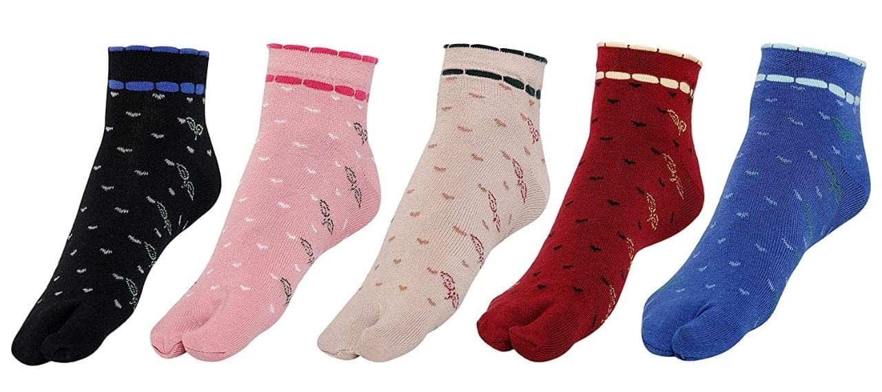Ankle Length Floral Printed Cotton Colorful Thumb Socks For Women/Girls Combo of 5 Pair Free Size-image-49
