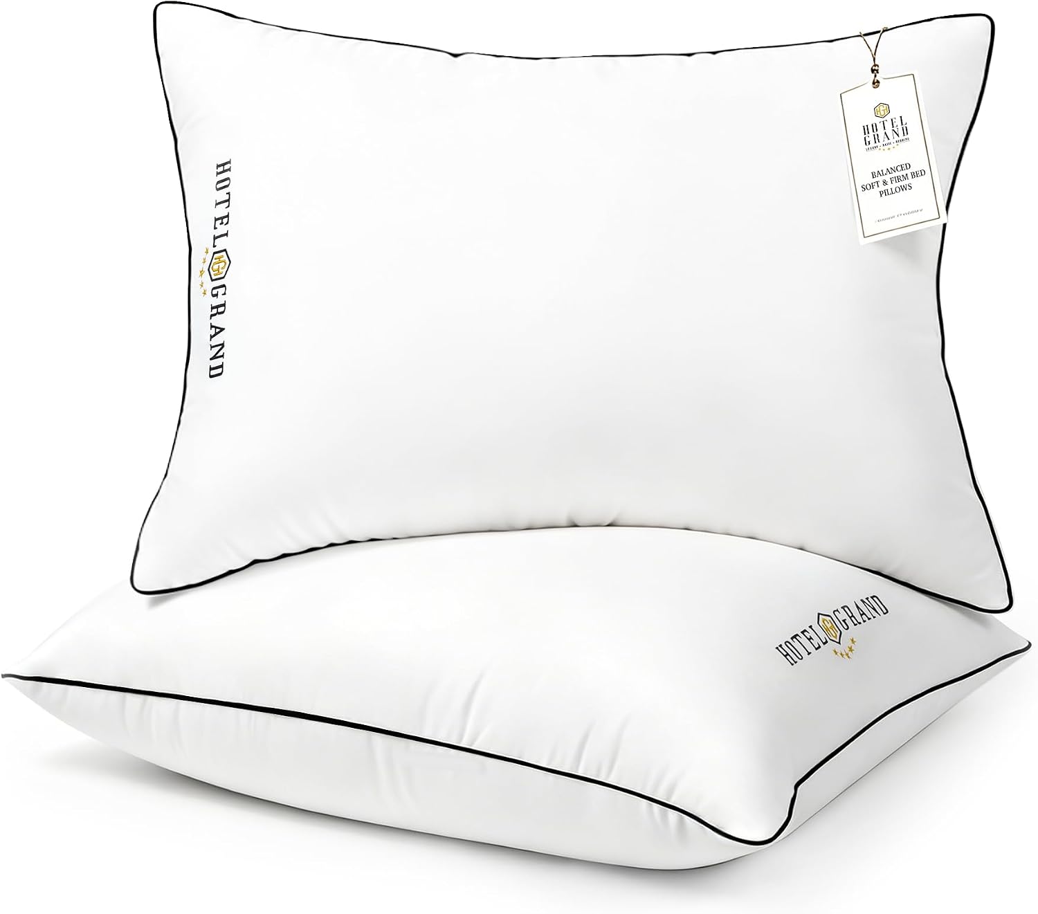 Hotel Grand Bed Pillows Queen Size Set of 2, Medium Soft Down Alternative Sleeping Pillows for Side Back Sleepers, 400 Thread Count Breathable Cotton Cover, 20x28 Inches, White