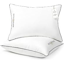 Hotel Grand Bed Pillows Queen Size Set of 2, Medium Soft Down Alternative Sleeping Pillows for Side Back Sleepers, 400 Thread Count Breathable Cotton Cover, 20x28 Inches, White