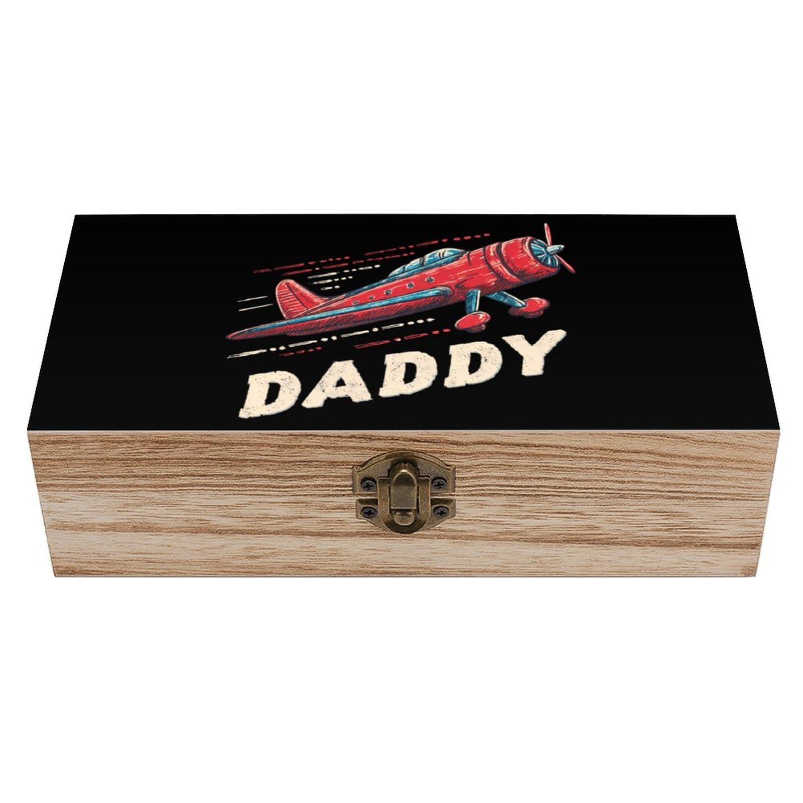 Airplane DADDY Wooden Box with Hinged Lid Decorative Storage Case Container