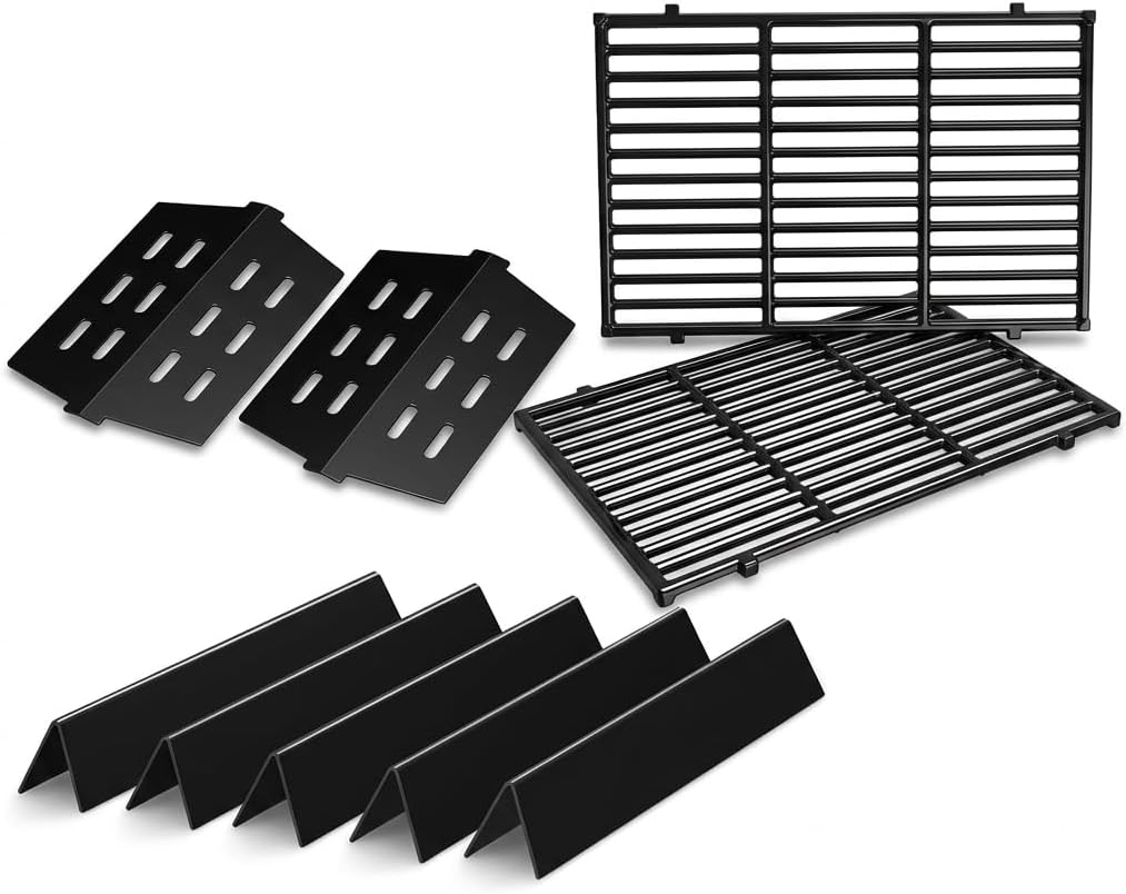 QuliMetal Grill Parts Bundle for Weber Genesis 300 Series with Front Control Knobs, 7524 Cooking Grates + 7621 Flavorizer Bars + 7622 Heat Deflectors, Porcelain-Enameled Replacement Parts