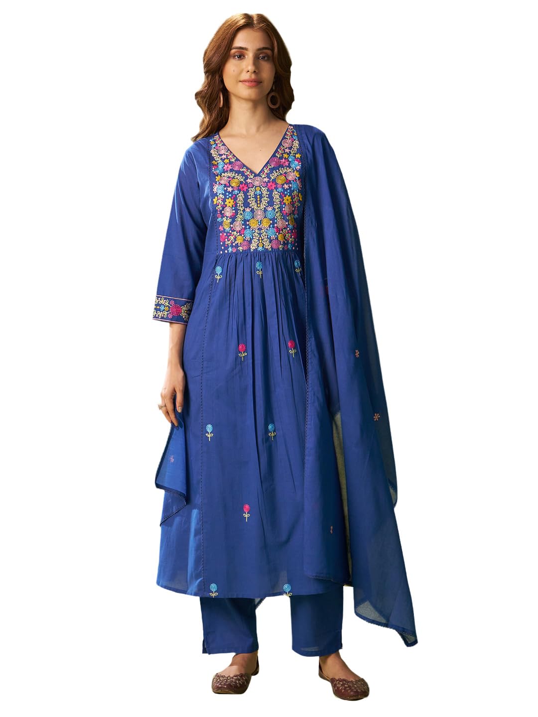 INDO ERA Women’s A-Line Pure Cotton Floral Printed Embroidered Kurta and Pant with Dupatta Set (IESTR11519) INDO ERA Women’s A-Line Pure Cotton Floral Printed Embroidered Kurta and Pant with Dupatta Set (IESTR11519)