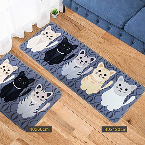 Leebei Kitchen Rugs Floor Mat Kitchen Mats Set Non-Slip Washable,Indoor Doormats Area Rugs For Kitchen Bedroom Bathroom Carpet (15.7×23.6 Inch +15.7×47.2 Inch, Cats-New) #TOP1