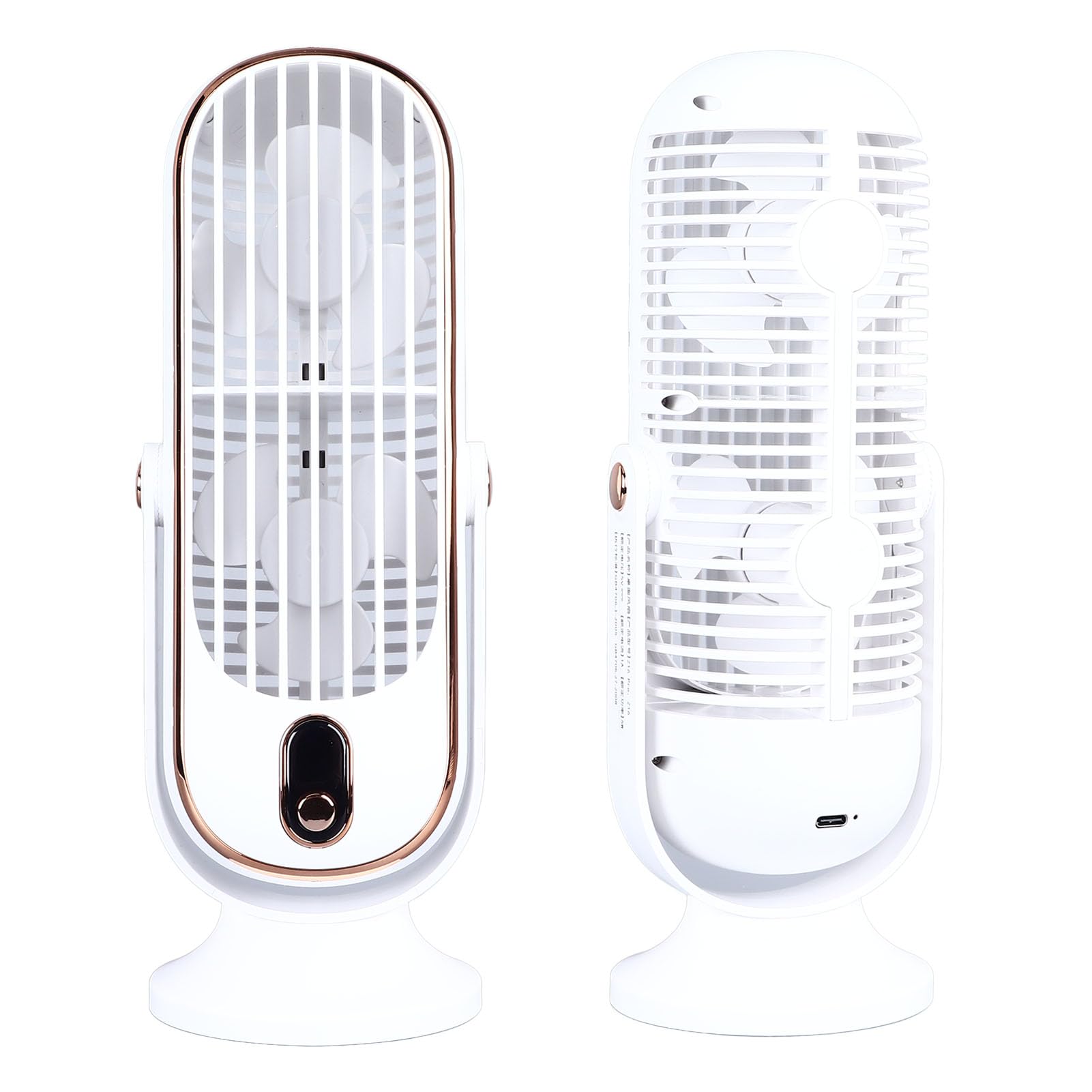 Fdit USB Desk Fan, Tower Fan with 5 Speed Brushless Motor for Bedroom, Car, ABS, Metal, 1800mah (White)