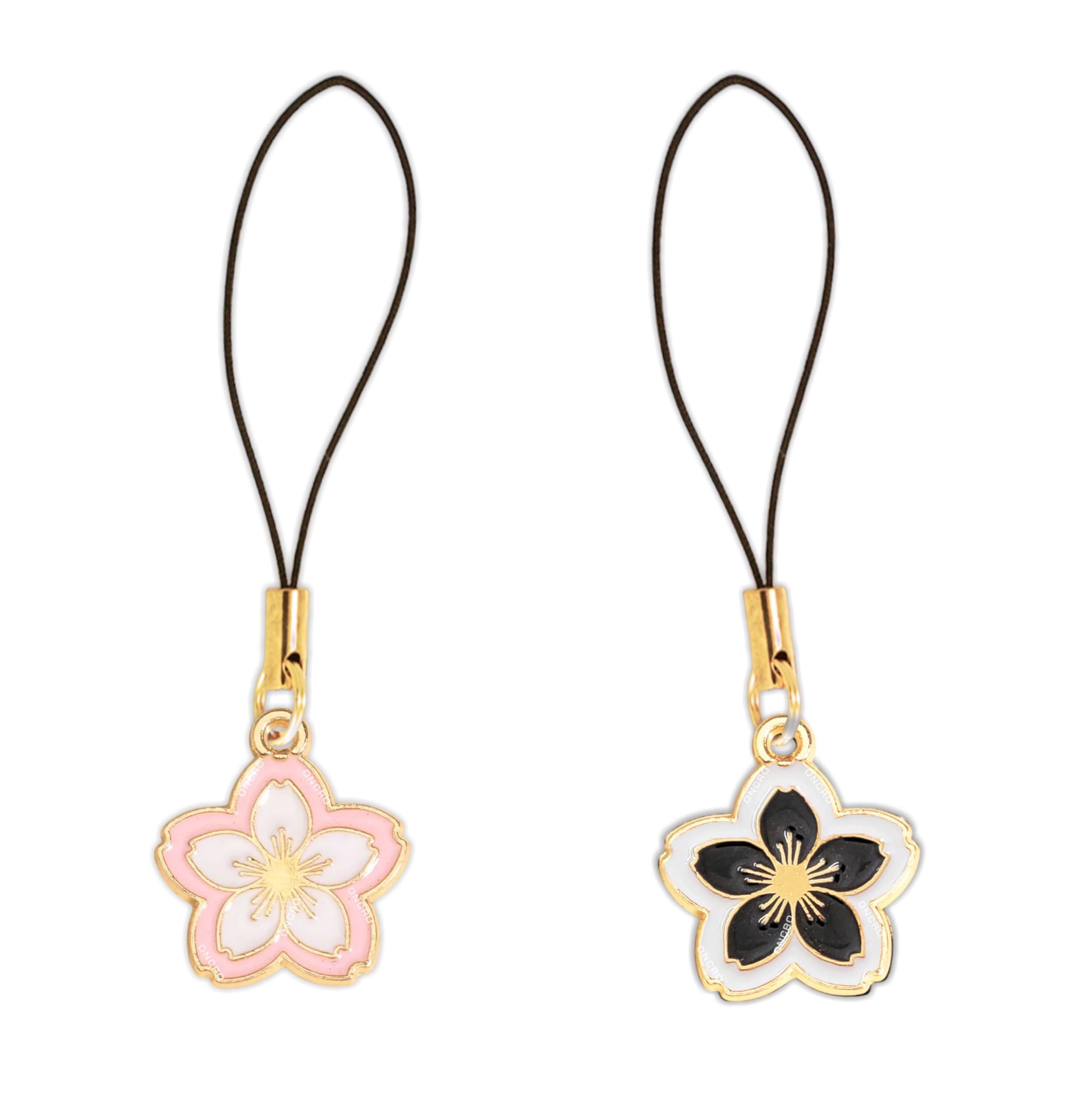 ONCRO® Pack of 2 Lucky Cherry Blossom Hibiscus Daisy Cute Flower Pink Black White pendant phone charms aesthetic for girls backpack hanging keychain key ring gold accessories necklace bracelet clasp thread Ornament decor Smart combo-image-42
