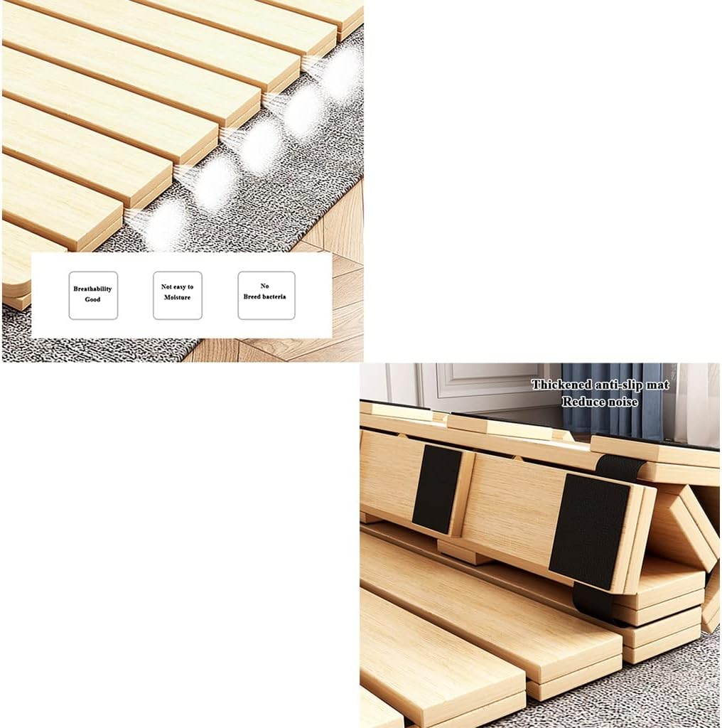 Rollable Floor Mattress Frame Bedding Sleeping Pad Base Breathable Bed Plate for Bedroom Folding，Premium Solid Wood Bed Slats - Folding Mattress Support Board for Lumbar Spine Protection, Du