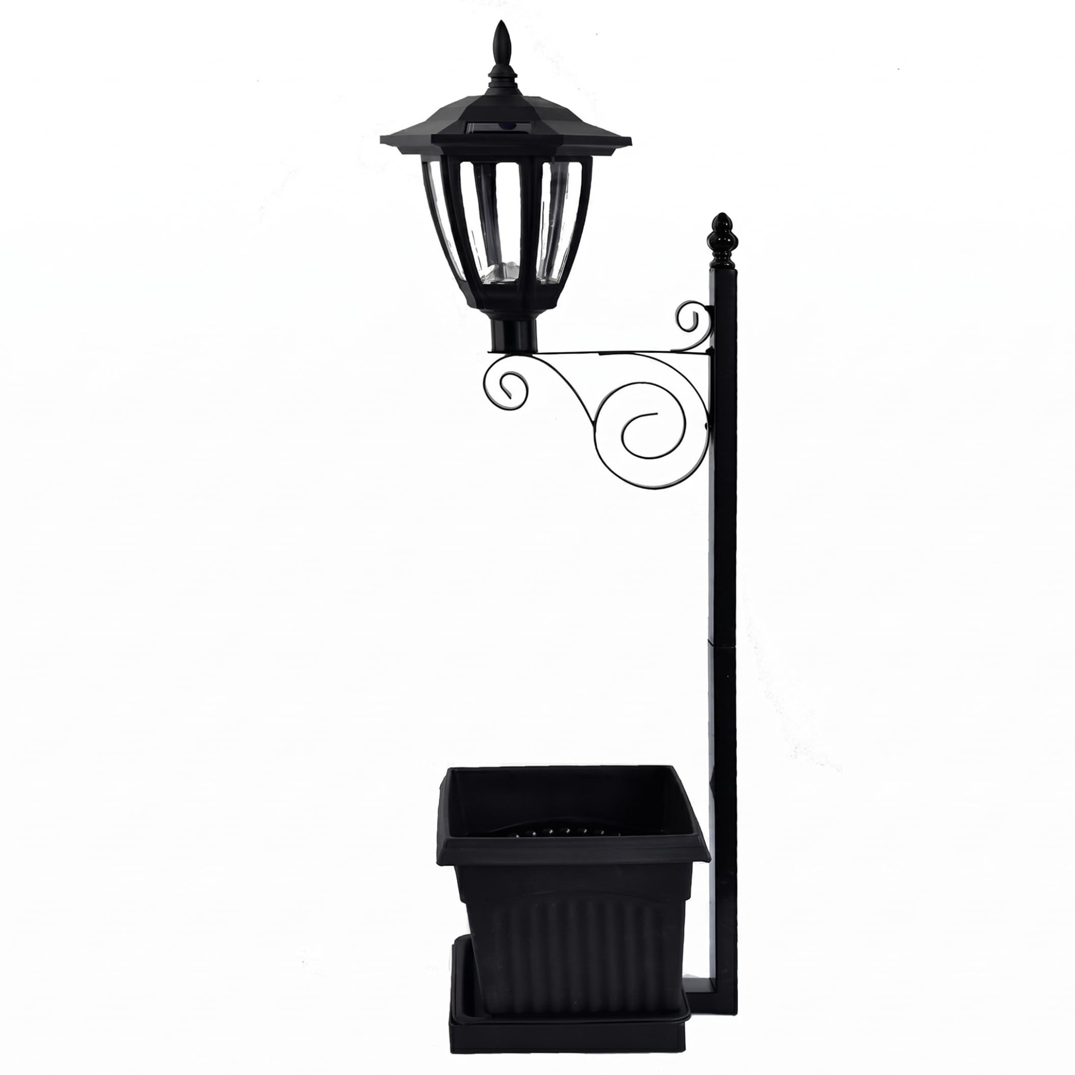 Wilafury Solar Planter Lights Outdoor, Solar Garden Lights with Flower Pot and Garden Stake for Yard, Balcony, Lawn & Patio Decor, Black, 27x8 Inch