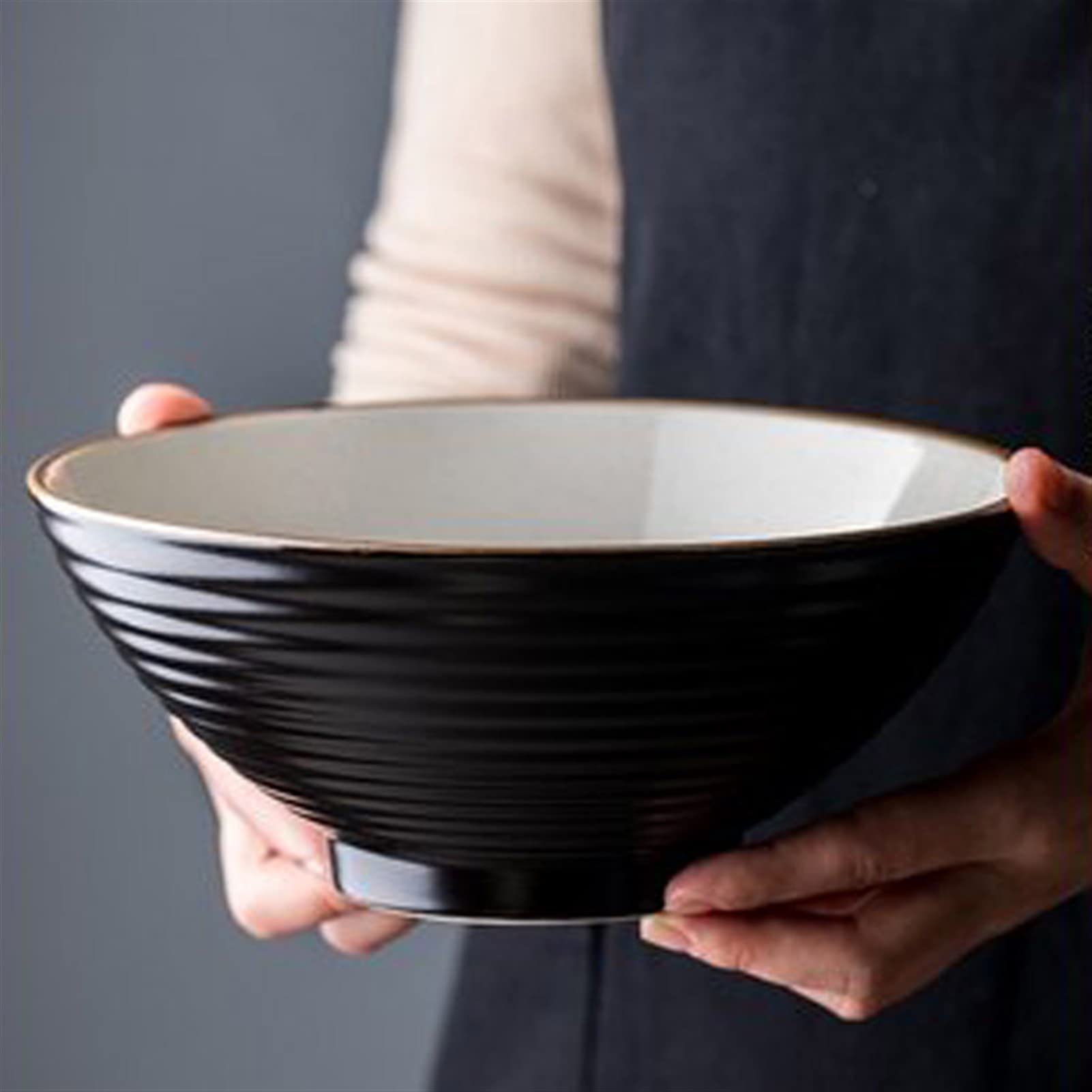Miska na płatki zbożowe Miska na makaron Ceramiczna miska na ramen Duża miska Czarna miska na makaron wołowy Komercyjna prosta nitka (2) (1 Jeden rozmiar)
