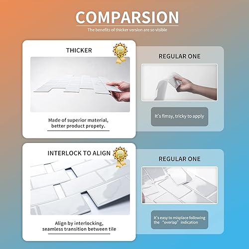 Miniatura 4 de Art3d Azulejos de metro para despegar y pegar, mármol blanco, azulejos de cocina, 1 azulejo, versión más gruesa, 12 x 12 pulgadas