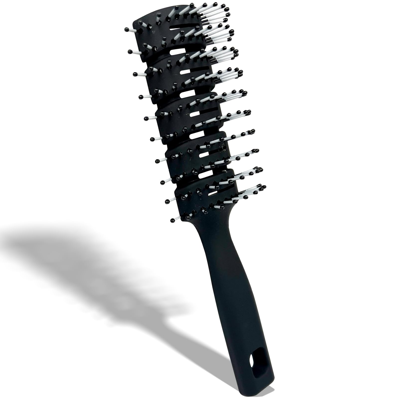 Cepillo de pelo negro ventilado – Cepillo antiestático, desenredante y masajeador del cuero cabelludo para cabello rizado, liso y corto, para hombres y mujeres, secado más rápido