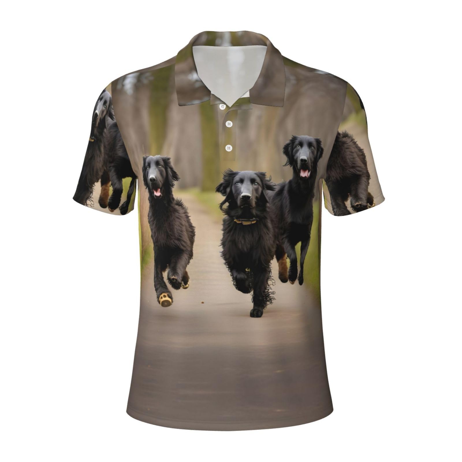 Trotting Flat Coated Retrievers Paw Men's Polo Shirt Performance Short Sleeve Golf Shirt for Casual Wear, Leisure Outings Black