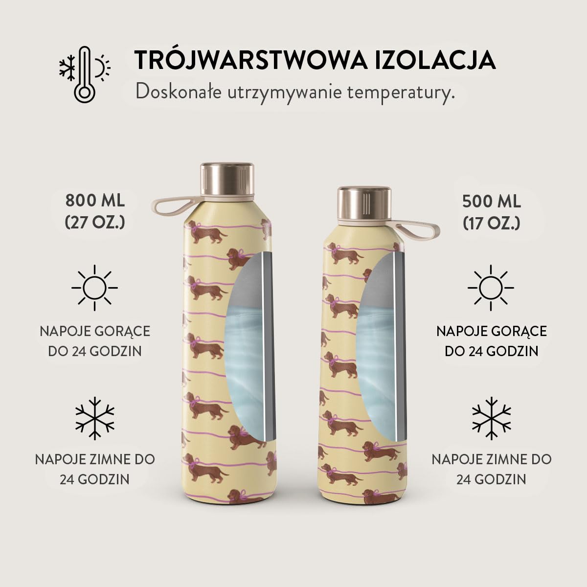 Burga Butelka na Wodę 500 ml – Izolowana Butelka ze Stali Nierdzewnej, utrzymuje napoje gorące i zimne do 24 h, szczelna, bez BPA, kompatybilna z uchwytami na kubki, butelka wielokrotnego użytku