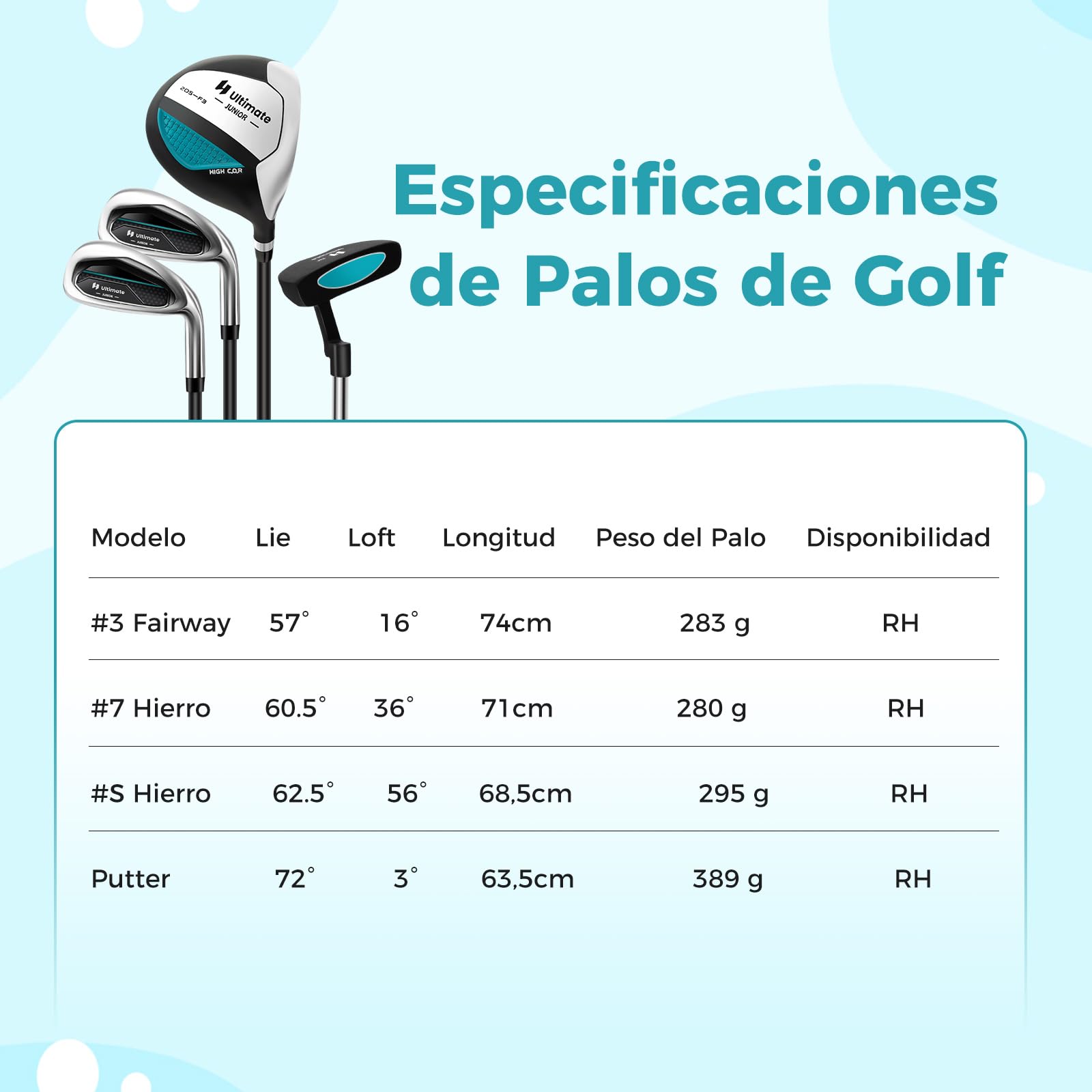 COSTWAY Juego de Palos de Golf para Niños de 5 a 7 Años, Incl. Bolsa de Soporte con Capucha para Lluvia, Fairway N.º 3, Hierros y Putter N.º 7#S para Diestros