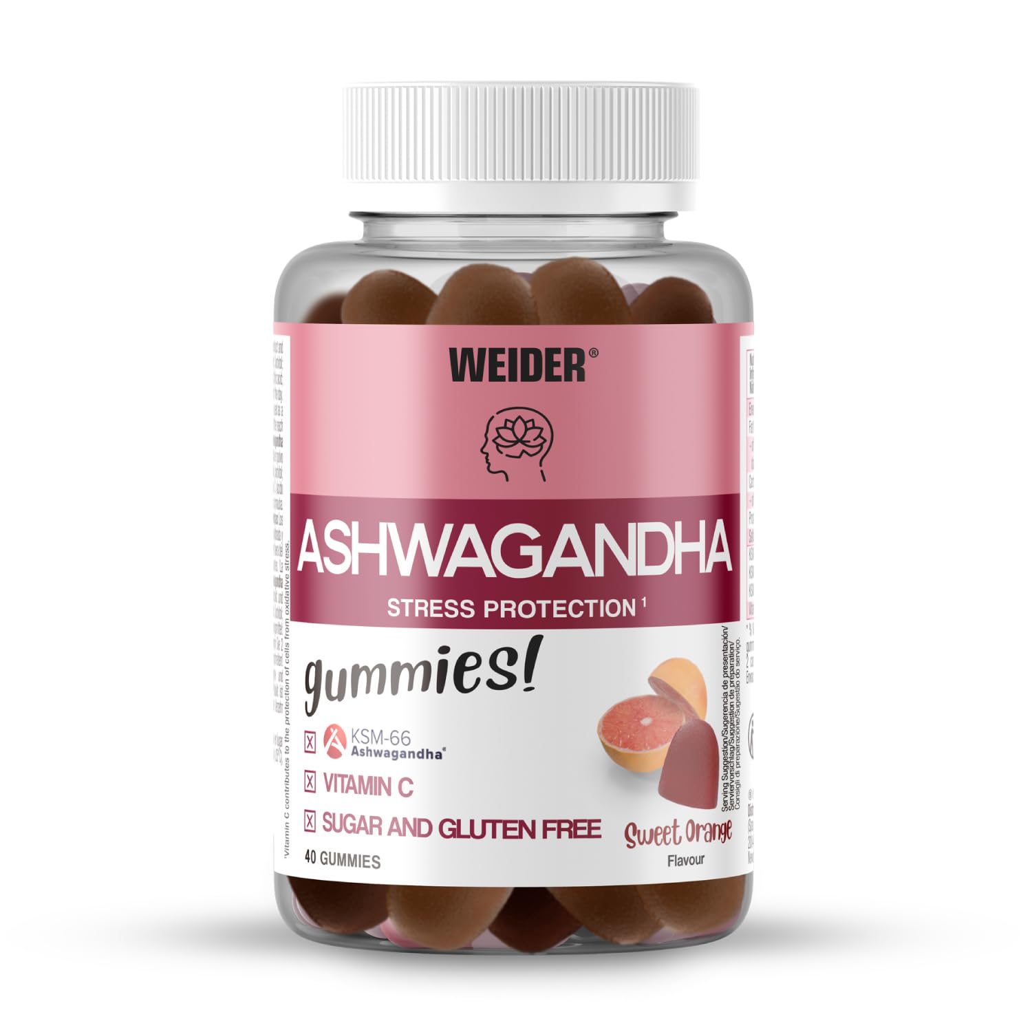 Weider Ashwagandha Gummies (40 Gums) Sweet Orange, Sugar-Free, Gluten-Free