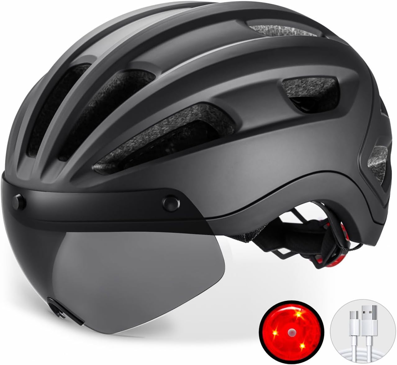 BATFOX Bike Helmet for Adults Youth,w/Rechargeable LED Safety Rear Light,Eye Shield Goggles BATFOX Bike Helmet for Adults Youth,w/Rechargeable LED Safety Rear Light,Eye Shield Goggles