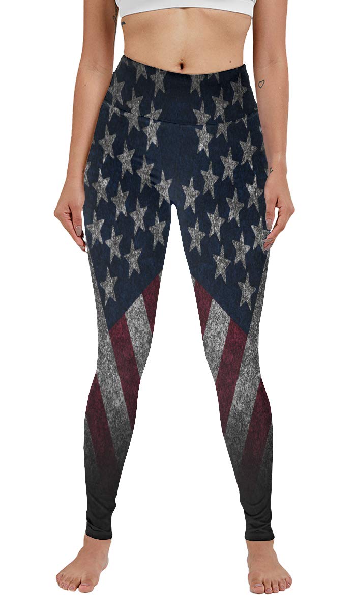 High Waist American Flag America Patriotic Old Glory Yoga Pants Tummy Control Workout Running Leggings White